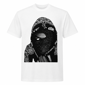 Camiseta Blanca de Manga Corta para Hombre con Estampado Facial Negro, Estilo Urbano, Corte Regular, Cuello Redondo, Jersey de Algodón, Camiseta con Gráficos - Product Image 1