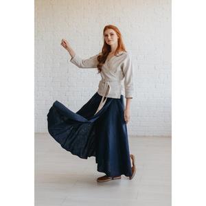 Ensemble jupe longue et chemisier en lin, tenue bohème élégante et écologique pour femme, taille naturelle minimaliste avec ceintures, vêtement durable pour le quotidien - Product Image 2