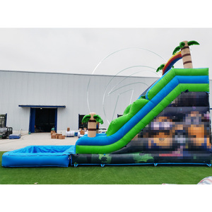 Tobogán Acuático Inflable de PVC Azul para Fiestas de Verano con Piscina Desmontable, Tobogán Inflable Tropical con Palmeras Personalizado para Adultos - Product Image 2