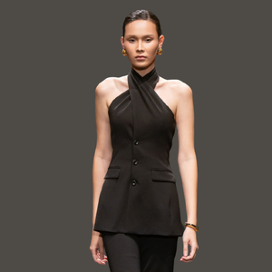 Blazers pour femmes de haute qualité DARA TWISTED HALTERNECK TOP décolleté croisé rayonne Spandex tissé tissu femmes vêtements élégant - Product Image 4