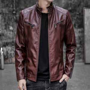 แจ็คเก็ตหนังผู้ชาย ซิป แขนยาว แฟชั่นแบรนด์ แจ็คเก็ตหนังสั้นเท่ห์ ฤดูใบไม้ผลิ ฤดูใบไม้ร่วง แจ็คเก็ตนักขี่มอเตอร์ไซค์ ผู้ชาย ไซส์ใหญ่ - Product Image 6