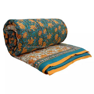 Direct Manufacturer's Latest Stylised Handmade Custom Printed Queen <b>Size</b> <b>Quilt</b> Organic Cotton Filling Orange Lotus Design - Product Image 6