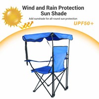 Chaise de pêche pliable en Oxford 600D avec porte-gobelet et auvent, chaise de camping portable avec sac de transport pour la pêche et la plage