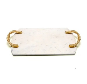 Présentoir de luxe cadeau plateau en marbre décoration de mariage plateau en pierre de marbre naturel unique poignée en laiton - Product Image 2
