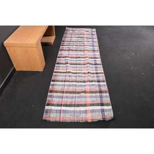 Alfombra de lana de retazos rosa y blanca moderna, alfombra turca de tejido plano de 2,1x6,4 pies para decoraciones de sala de estar - Product Image 1