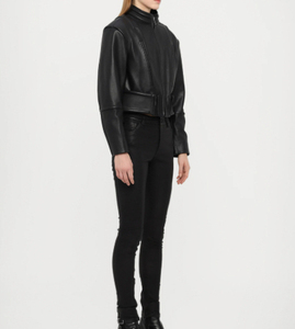 Nueva chaqueta de piel de oveja para mujer de alta calidad con logotipo personalizado bajo MOQ tela de lona servicio OEM - Product Image 4