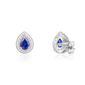 Fino de alta calidad clásico superventas Real Azul zafiro y Diamante 14K oro blanco lágrima racimo Halo Stud pendientes para mujer - Product Image 5