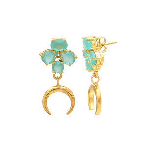 Aqua Chalcedony Pear Oval And Round Shape Green Gemstone 925 Sterling Silver <b>Earring</b> - Product Image 2