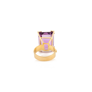 Natural Gemstone Octagon Amethyst & Round <b>Diamond</b> Cocktail Ring Wholesale Gold Jewelry Manufacturer Luxury & Classic Style - Product Image 6