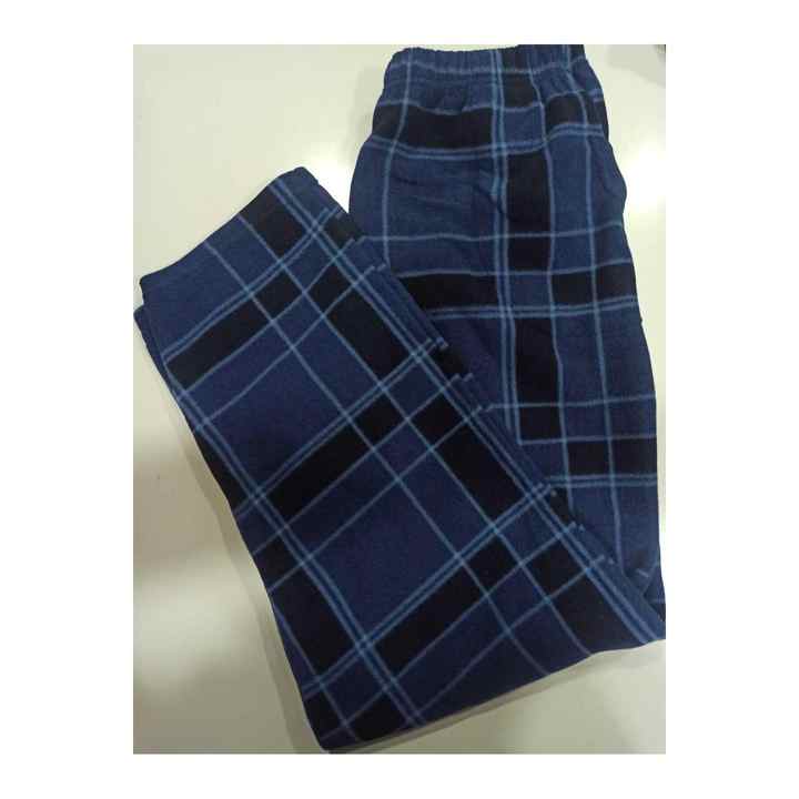 MEN'S NAVY BLUE POCKET STRAIGHT LEG FLEECE PLAID PAJAMAS BOTTOMS