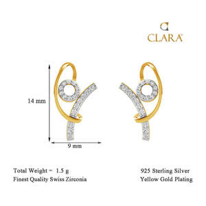 Boucles d'oreilles tendance CLARA en argent sterling 925, forme géométrique Zion plaquée or avec diamant et zircon, forme fleur Zion, fermeture à vis - Product Image 3