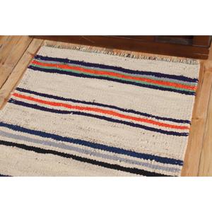 Vintage 3x9.5 ft <b>Rug</b>, <b>Runner</b> Turkish <b>Rug</b>, White Blue Camouflage <b>Rug</b> - Product Image 5