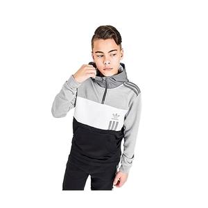 Adidas Originals Id2096 Sweat à capuche demi-zippé pour garçons, sweats actifs, couleur : gris moyen chiné/blanc/noir, 100% authentique - Product Image 3