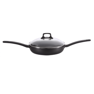 Poêle en aluminium antiadhésive 32 cm compatible induction, revêtement marbre noir, poignée Bakélite, avec couvercle, Wok, Sauteuse, Poêle à frire pour cuisinière à gaz - Product Image 2
