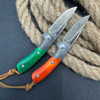 Couteau de poche pliable sans verrouillage BoChen, manche vert, os de vache teint, lame en acier Damas VG10, couteau de survie EDC pour l'extérieur