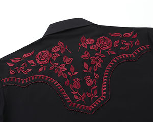 High Quality <b>Men's</b> Western <b>Cowboy</b> Casual Fashion <b>Shirt</b> Long Sleeve Embroidered Solid Style 280 Grams Fabric Weight - Product Image 4