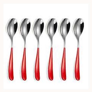 Ensemble de cuillères de service de Noël en acier inoxydable, argent nickelé avec manche rouge martelé, ensemble de couverts - Product Image 4