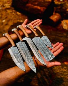 Handmade High Quality Custom made Chef Set Damascus <b>Steel</b> High Quality with Wooden Handles 5 piece Set with Leather Sheath - Product Image 3