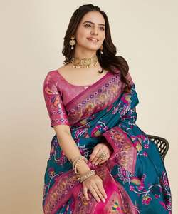 Sari de seda indio tradicional para mujer con elegante tejido Banarasi y bordado impresionante para ocasiones especiales de boda - Product Image 6