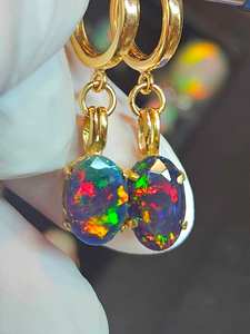 <b>Gold</b> Plated Black Opal Earrings IGI Certified 925 Sterling Silver Elegant Anniversary Gift for Women - Product Image 3