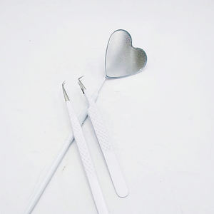 Ensemble cadeau de pince à épiler élégante 3 pièces en acier inoxydable enduit de poudre blanche avec miroir à cils - Product Image 1