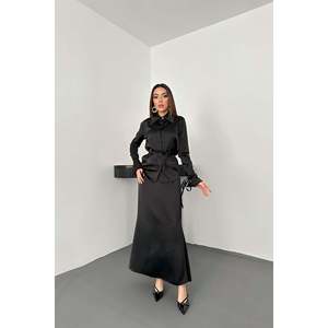 Black Piping Shirt And <b>Skirt</b> Set - Black - Product Image 2