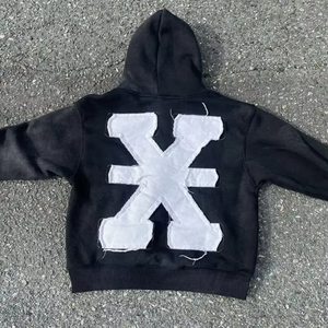 Sweat à capuche surdimensionné en coton 100% Streetwear Broderie personnalisée Hommes Sweat à capuche lourd à fermeture éclair Broderie usée - Product Image 2