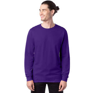 T-shirt à manches longues respirant gris fumée T-shirts vierges unis en coton épais - Product Image 4