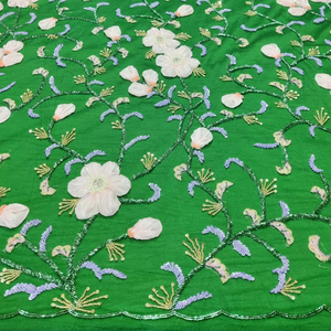 Luxury 3D Embroidered Organza Flower Fabric <b>Beads</b> Sequins Eco-Friendly Breathable Weft Knitted Accessory Style Cross Woven - Product Image 1