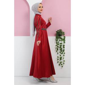 Vestido de Noche ElbiseStone con Adornos, Patrón Yak, Lentejuelas, Formal, Cintura Imperio, Corto, Disponible en Tallas XL y XXL para Damas de Honor y Graduaciones - Product Image 4