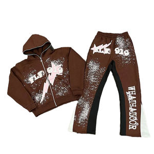 Pantalon de survêtement empilé pour hommes de couleur grise survêtements pulls à capuche sérigraphie Logos survêtements pantalon évasé avec logo personnalisé - Product Image 1