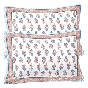 Ensemble de draps de lit en coton imprimé à la main, motif floral bleu pêche, style indien traditionnel, 3 pièces, taille king, literie de luxe pour la maison et l'hôtel - Product Image 2