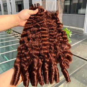 ผมต่อจากผมมนุษย์ชาวเวียดนามทอดิบสีส้มหยิกพร้อมฝาปิดสองชั้น - Product Image 1