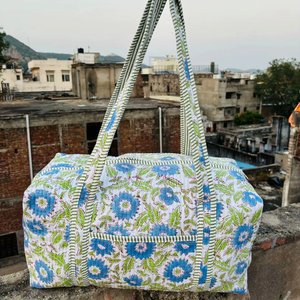Cotton <b>Quilted</b> Duffle <b>Tote</b> Shoulder <b>Bag</b> Eco-Friendly Floral Print Washable Overnight Yoga Beach Boho Weekender Duffel <b>Bags</b> - Product Image 1