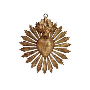 Placa de Pared de Latón del Sagrado Corazón de Jesús, Devoción Milagrosa, Corazón con Rayos, Arte Religioso Tradicional de Metal Martillado a Mano, Regalo - Product Image 5