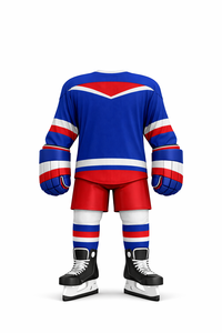 Men's <b>Blue</b> <b>Red</b> <b>White</b> Striped Ice Hockey Jersey Uniform Full Sleeve Moisture Wicking Polyester Adult Winter Sport Apparel - Product Image 2