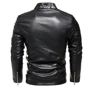 High Quality Winter British Fashion Men's Black Leather Jacket Stand Collar Plain Dyed Canvas Fitted Style Front High Street - Product Image 4