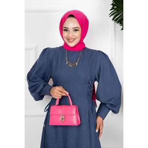 Vestido Hijab de lino con lazos laterales Indigo - Product Image 4