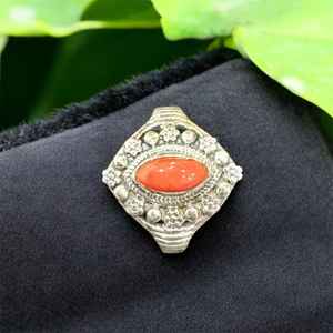 Anillo de Coral Vintage hecho a mano de 3 puntos 3G, piedra preciosa roja Natural, diseño antiguo, anillo de joyería de estilo real para mujer - Product Image 5