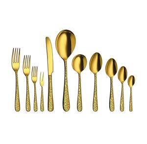 Juego de cubiertos mate de acero con espejo de oro amarillo personalizado de alta exigencia de 4 cubiertos de acero hechos a mano con acabado pulido - Product Image 1