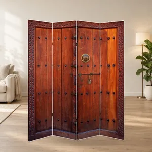 Mampara Plegable de Lona de Doble Cara con Diseño de Puerta de Madera - Product Image 1