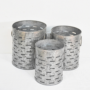 Galvanized <b>Tin</b> Metal Hanging <b>Bucket</b> Planters with Jute Handles - Product Image 5