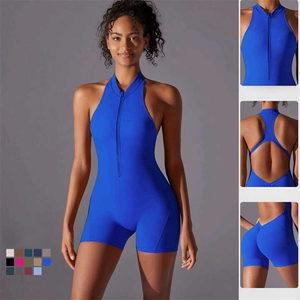 Ropa deportiva atlética para mujer, mono con espalda abierta, alta elasticidad, talla grande, ropa de Yoga con media cremallera para mujer, monos y peleles - Product Image 2