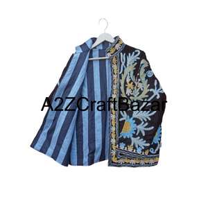 เสื้อแจ็คเก็ตบอมเบอร์ฤดูหนาวทำมือจากอินเดียสำหรับผู้หญิง ผ้าฝ้ายระบายอากาศเป็นมิตรกับสิ่งแวดล้อม ลายปักดอกไม้ซูซานี ด้านหน้าแบบกลับด้านได้ สวยงามสมบูรณ์แบบ - Product Image 4