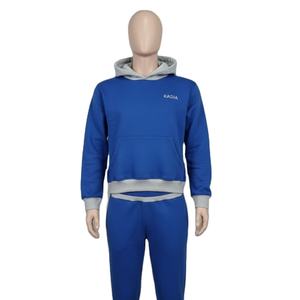 Sweat à capuche pour homme en coton 100% de qualité supérieure, imprimé personnalisé, logo brodé sur le devant - Bleu royal et gris - Product Image 3