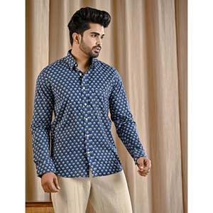 Chemise décontractée bleue 100% coton imprimée à manches longues, tissu popeline respirant, motif floral et à pois, taille 6XL, offre ODM - Product Image 5