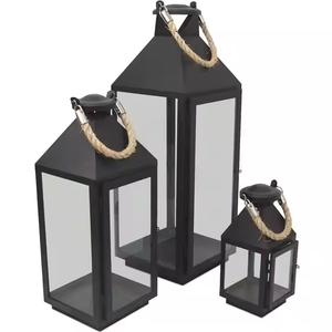 Lanterne en métal noir Bougeoir en fer et acier pour la décoration intérieure de la maison et du mariage Matériau en verre par décor impex - Product Image 2