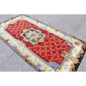 Alfombra Turca Grande de 4.6x8.9 pies, Alfombra de Lana Vintage con Estampado Animal Rojo - Product Image 4