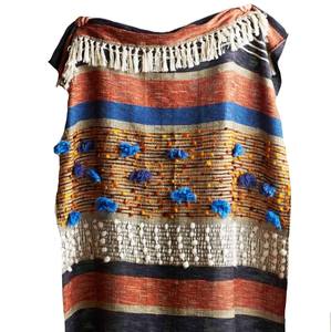 Embroidered Jacquard <b>100</b>% Cotton Hand Tufted Woven Boho Throw Blanket for Living Room Decor - Product Image 1