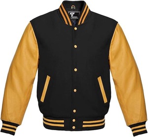 Premium Letterman Baseball School College Bomber Varsity Jacket Purple & <b>Gold</b> Genuine Leather Sleeves - Product Image 6
